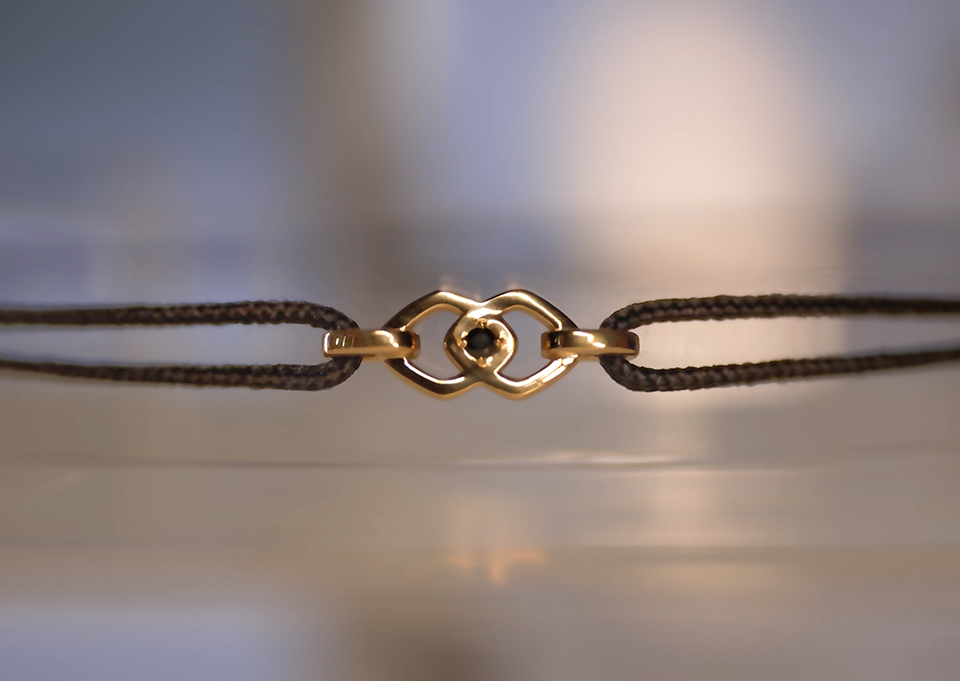 Solitaire Black Diamond & Gold Cord Bracelets YMAL3