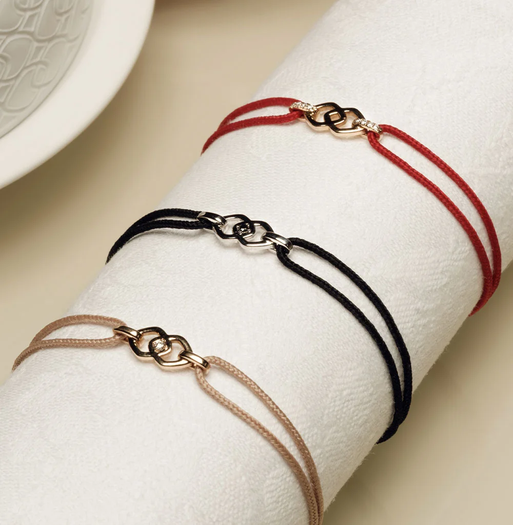 Solitaire White Diamond & Gold Cord Bracelets