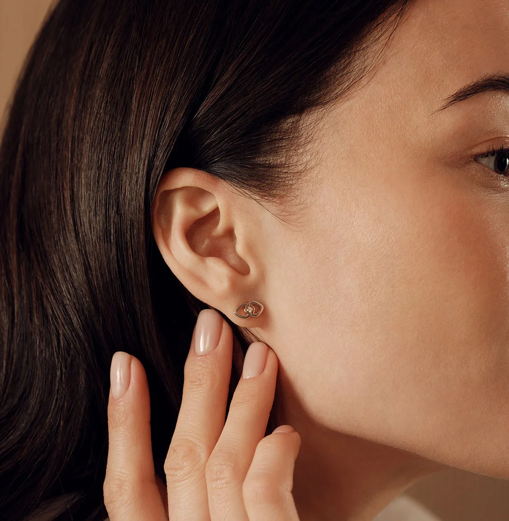 Solitaire White Diamond & Gold Stud Earrings