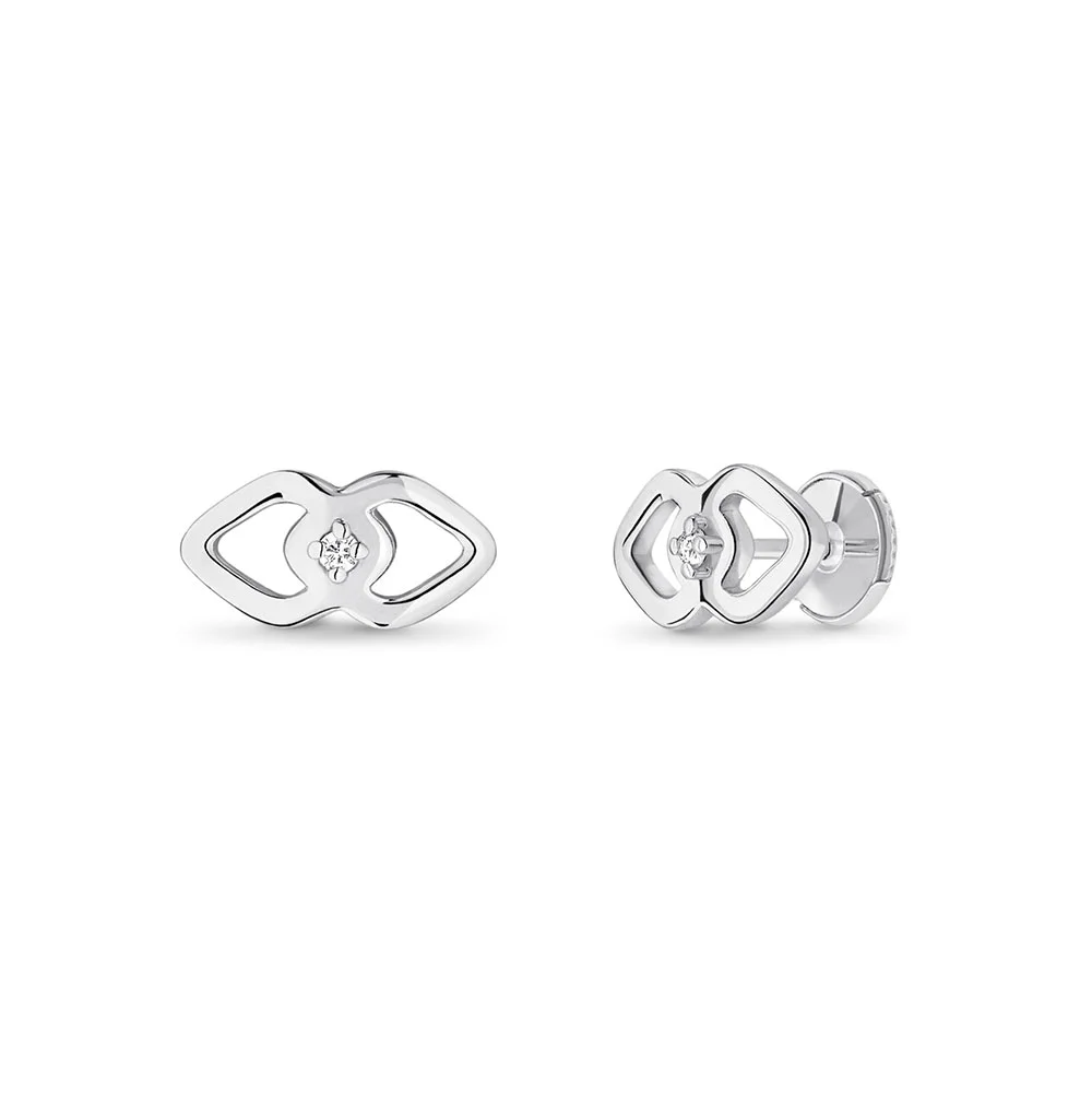 Solitaire White Diamond & Gold Stud Earrings